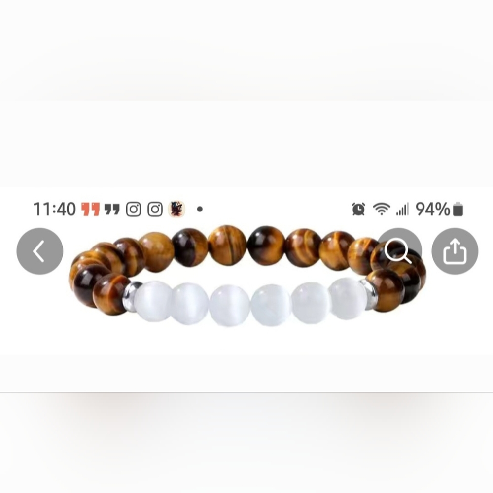 TIGER EYE AND GLOSS WHITE BEADED BRACELET